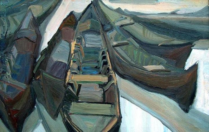 Malarstwo zatytułowany „boats IV vilkovo” autorstwa Vilkovo Boats, Oryginalna praca, Olej