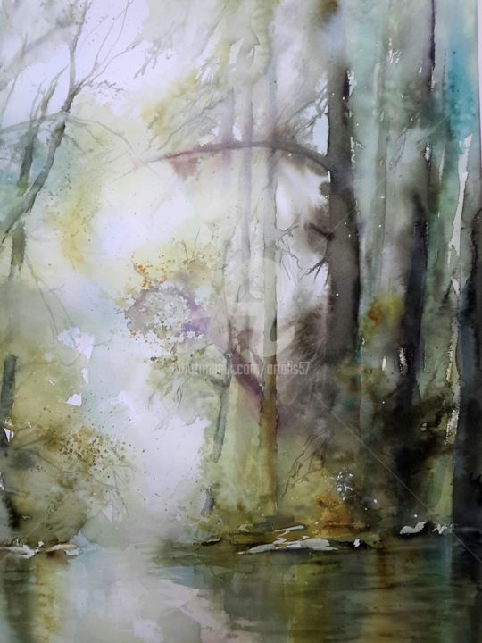 Peinture intitulée "forêts et marécages" par Chantal Fischer, Œuvre d'art originale, Aquarelle