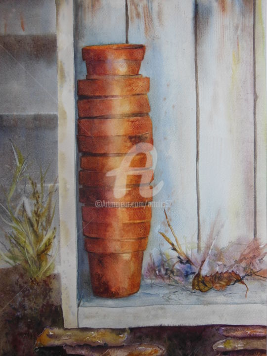 Malerei mit dem Titel "apres-la-saison" von Chantal Fischer, Original-Kunstwerk, Aquarell