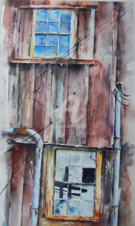Painting titled "last factory" by Chantal Fischer, Original Artwork, Watercolor