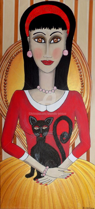 Malerei mit dem Titel "CAT&LYNA" von Artamelis, Original-Kunstwerk, Acryl