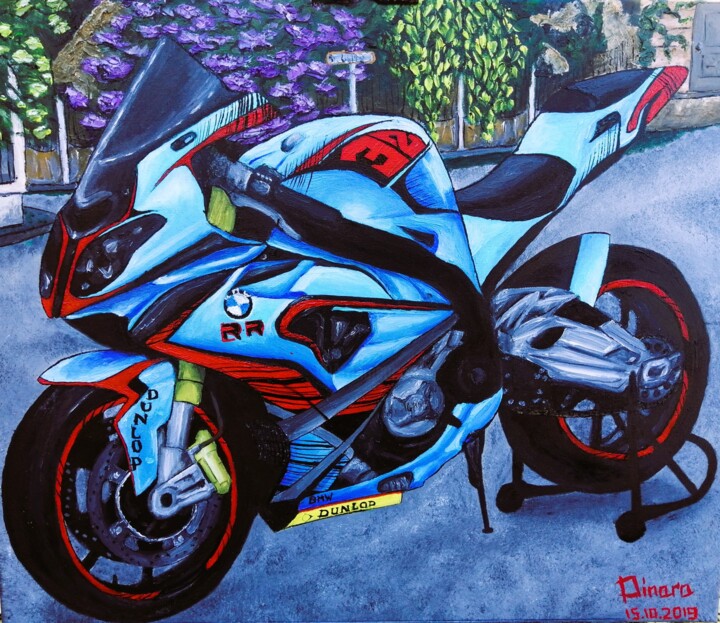 Schilderij getiteld "BMW RR мотоцикл" door Anna-Dinara Kharitonova (ARTANDI), Origineel Kunstwerk, Olie