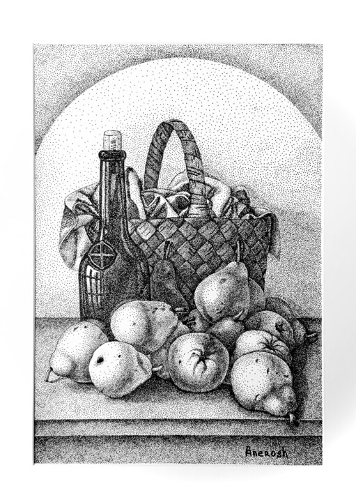Drawing titled "Nature morte aux po…" by Anerosh, Original Artwork, Ink