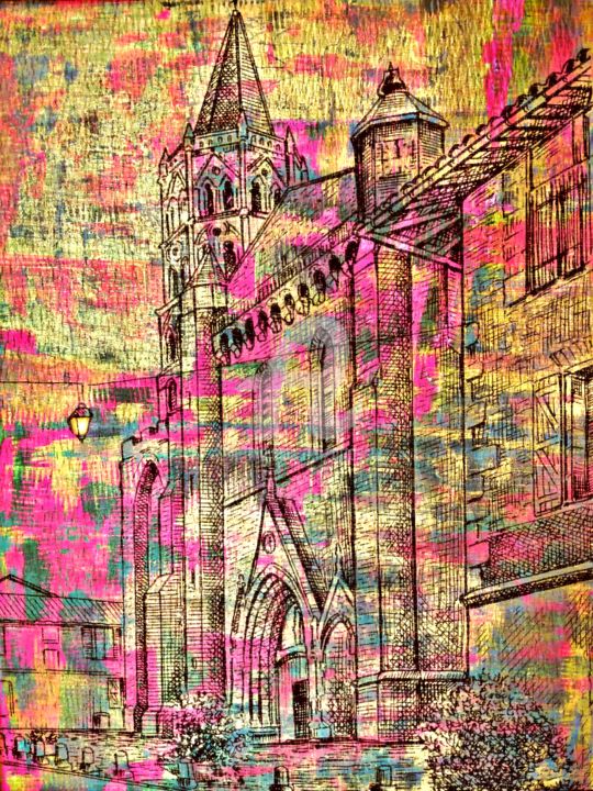 Digital Arts titled "L'église Notre-Dame…" by Isabelle Cussat (Artassuc), Original Artwork, Photo Montage