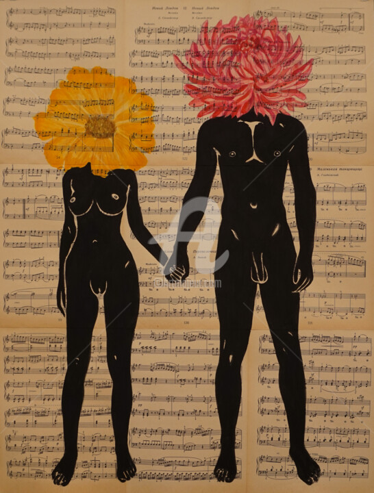 Peinture intitulée "Flowers in love Dra…" par Anastasia Balabina, Œuvre d'art originale, Gouache