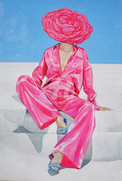 Peinture intitulée "Tea rose Painting" par Anastasia Balabina, Œuvre d'art originale, Huile