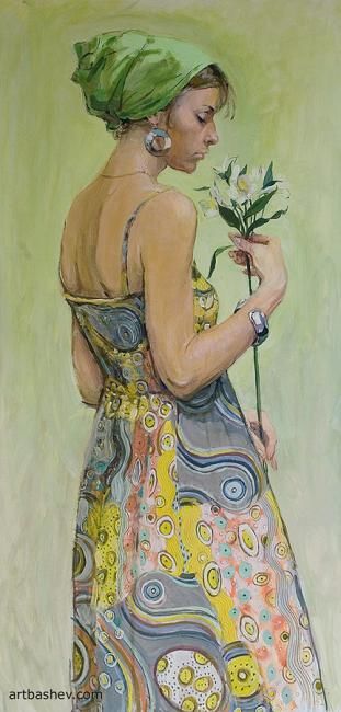 Painting titled "Flower" by Artbashev, Original Artwork