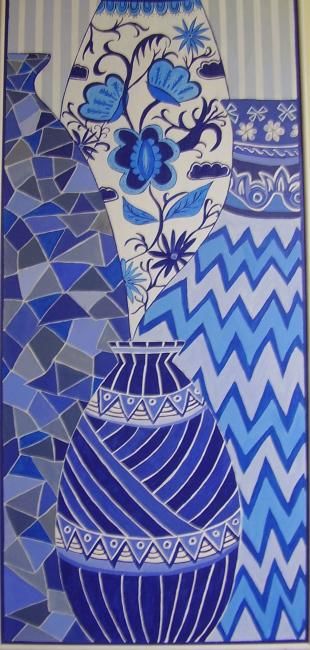 Pintura titulada "vases bleus" por Beatrice Mosseron, Obra de arte original