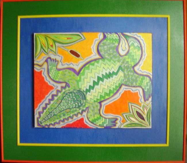 Peinture intitulée "petit croco" par Beatrice Mosseron, Œuvre d'art originale