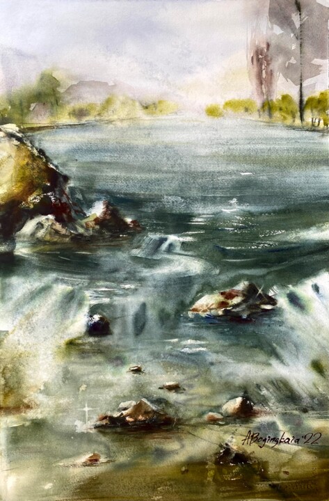 Painting titled "Flow - Azat river" by Anna Boginskaia, Original Artwork, Watercolor