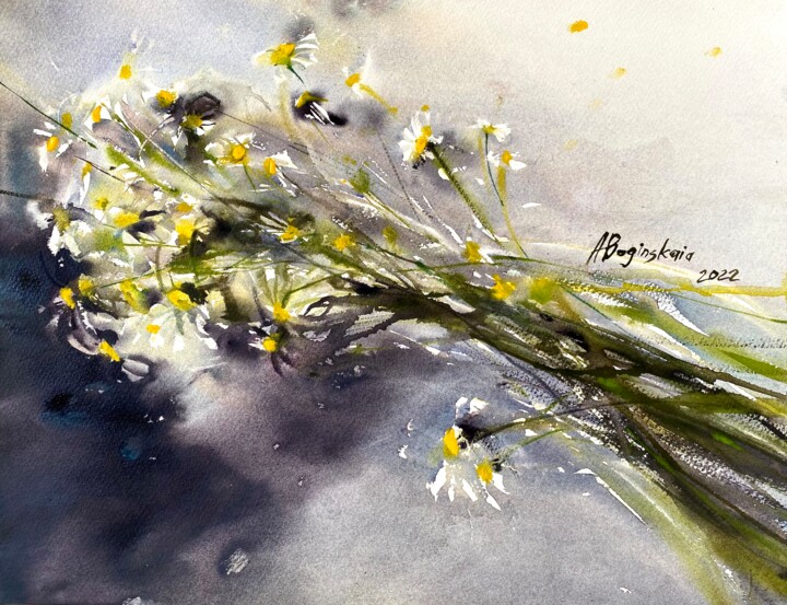 Pintura intitulada "Ease (daisies)" por Anna Boginskaia, Obras de arte originais, Aquarela