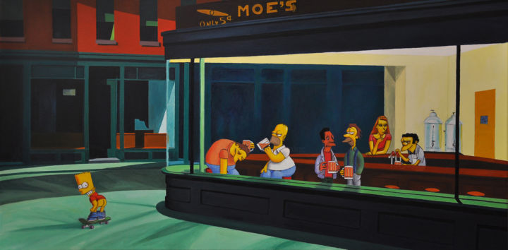 Pittura intitolato "Le Bar de Moe" da Sebastien Devore (Art-bracadabrac), Opera d'arte originale, Olio