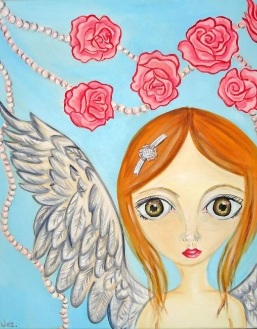 绘画 标题为“Angel with the Rose…” 由Jaz, 原创艺术品, 油