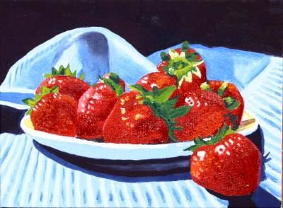 Painting titled "Strawberries" by Renata Sajko, Original Artwork