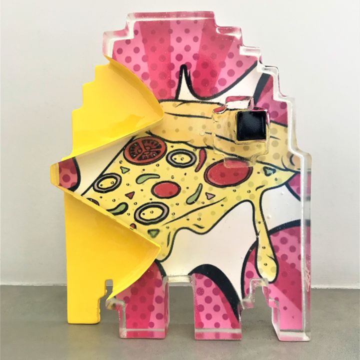 Skulptur mit dem Titel "Pop Pizza - Score 0…" von Artcadebites, Original-Kunstwerk, Harz