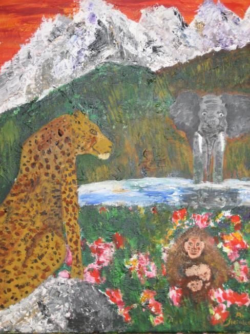 Malerei mit dem Titel "Leopard in watch" von Adele Steinberg, Original-Kunstwerk