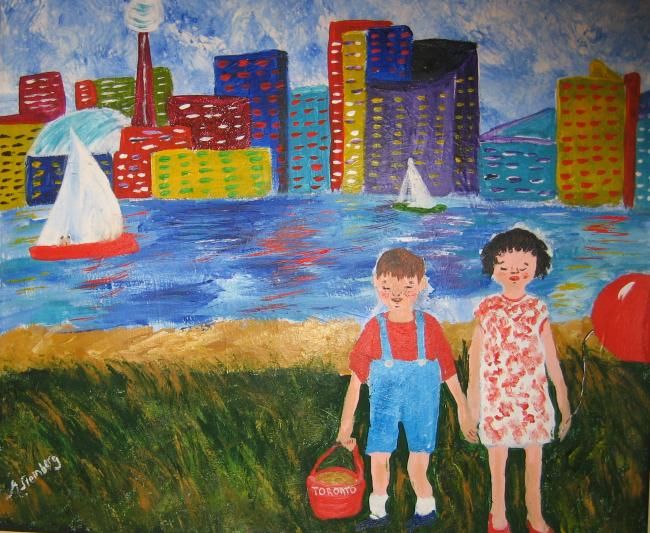 Malerei mit dem Titel "children in Toronto" von Adele Steinberg, Original-Kunstwerk