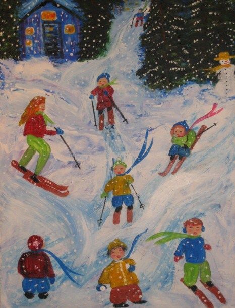 Painting titled "Winter Fun" by Adele Steinberg, Original Artwork, Oil