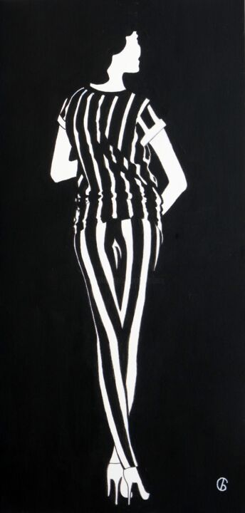 Painting titled "Model in Black and…" by Svetlana Bagdasaryan, Original Artwork, Acrylic Mounted on Wood Stretcher frame