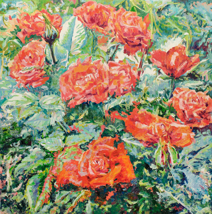 Painting titled "Red rose." by Liliya Chernaya, Original Artwork, Oil