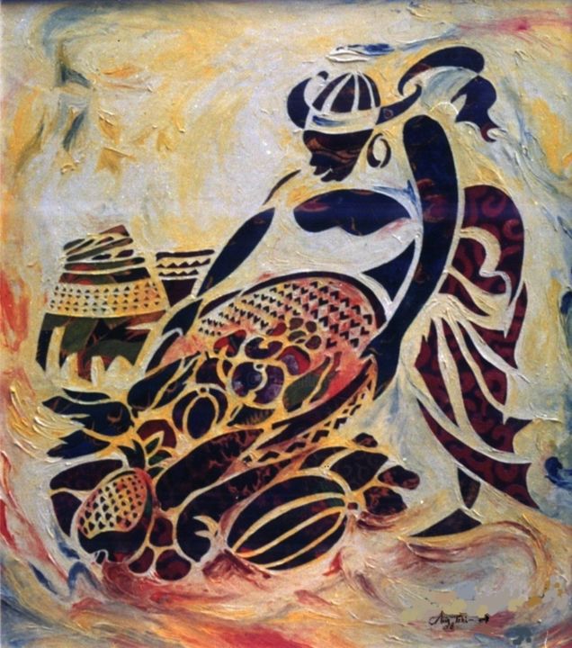 Painting titled "la-recolte-96-80x10…" by Augustin Tshimpe Wa Nzambi (Aug.Tshimpe / = Me Tshipas =), Original Art, Other