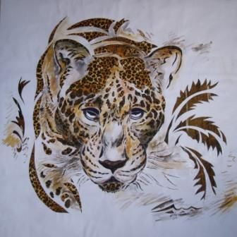 Peinture intitulée "Le léopard en posit…" par Augustin Tshimpe Wa Nzambi, Œuvre d'art originale, Huile