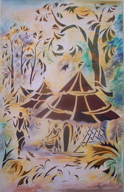 Peinture intitulée "La quiètude du vill…" par Augustin Tshimpe Wa Nzambi, Œuvre d'art originale, Huile