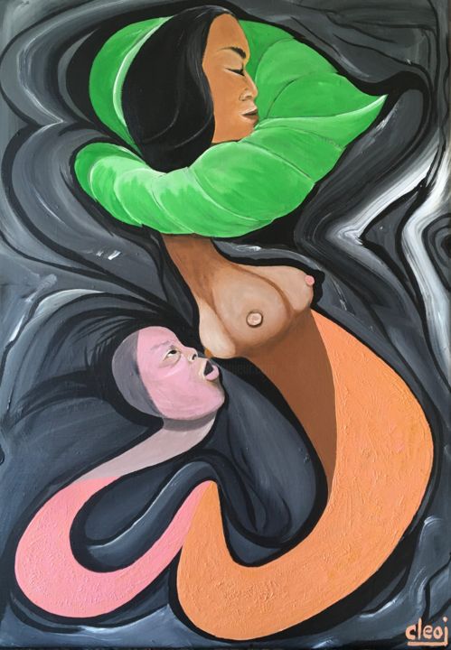 Ζωγραφική με τίτλο "Breastfeeding" από Cloe Jalipa, Αυθεντικά έργα τέχνης, Ακρυλικό