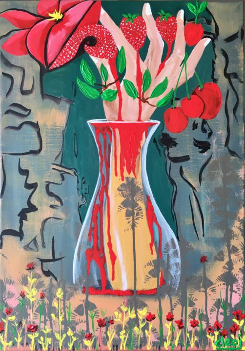 Peinture intitulée "Red in puzzle" par Cloe Jalipa, Œuvre d'art originale, Acrylique