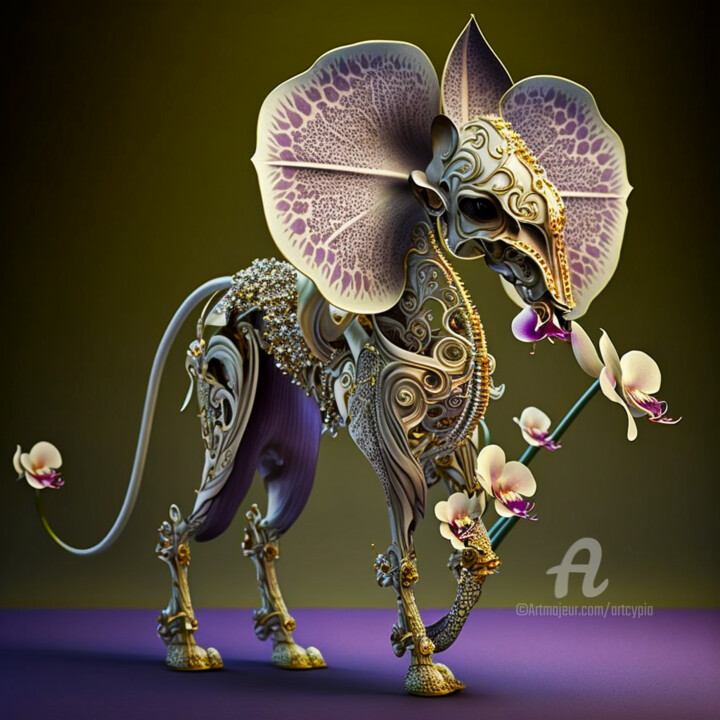 Arts numériques intitulée "Orchideus Elephantus" par Artcypia, Œuvre d'art originale, Image générée par l'IA