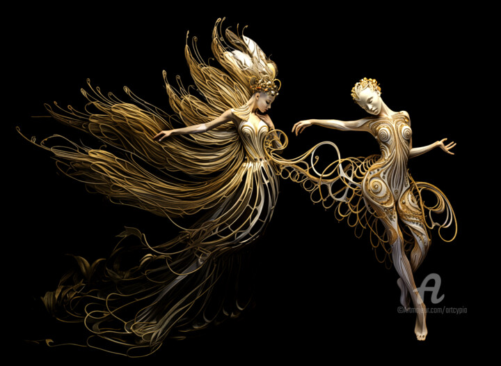 Arts numériques intitulée "Archanges féériques" par Artcypia, Œuvre d'art originale, Image générée par l'IA