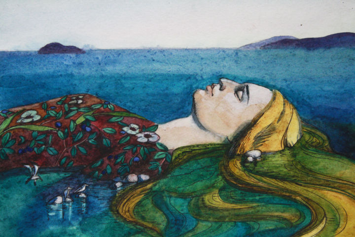 「Dream of Island」というタイトルの描画 Anastasiya Dashevskayaによって, オリジナルのアートワーク, 水彩画