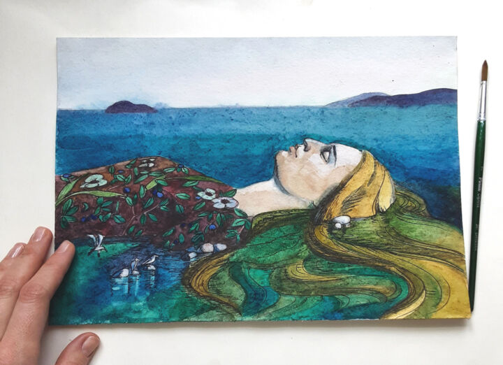 「Dream of Island | p…」というタイトルの描画 Anastasiya Dashevskayaによって, オリジナルのアートワーク, 水彩画