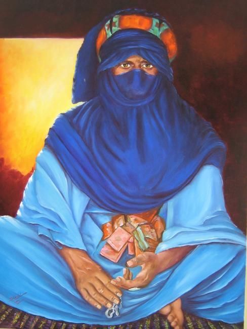 Painting titled "Tuareg na tenda...." by Vilma D`Conti, Original Artwork, Oil