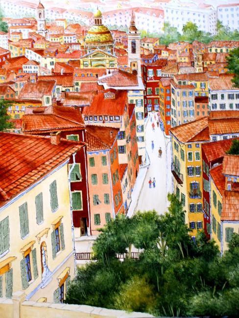 Peinture intitulée "toits du vieux Nice" par Christian Geai, Œuvre d'art originale