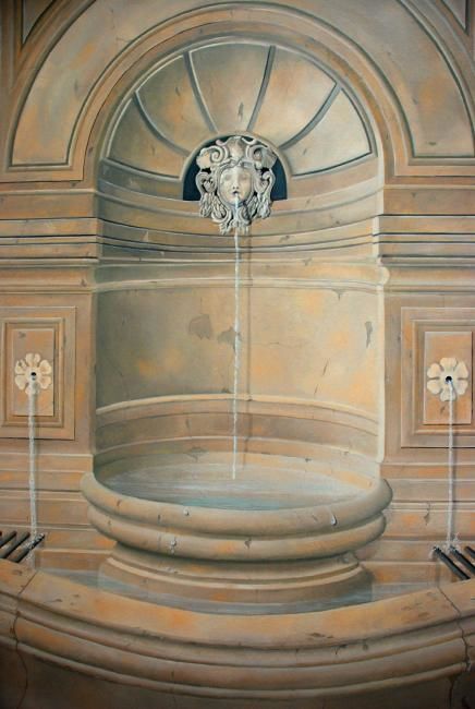 Peinture intitulée "détail dela fontaine" par Christian Geai, Œuvre d'art originale, Huile