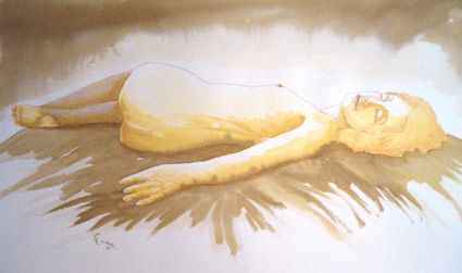 Desenho intitulada "NUE PEINT A L'ENCRE" por Christian Geai, Obras de arte originais, Outro