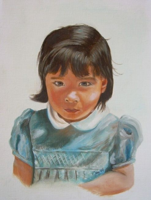 Painting titled "Girl in blue" by Joie, Original Artwork