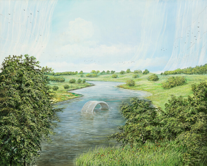 Malerei mit dem Titel "round bridge / Rund…" von Artdemo, Original-Kunstwerk, Öl