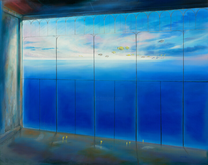 Painting titled "Luftschau / air view" by Artdemo, Original Artwork, Oil