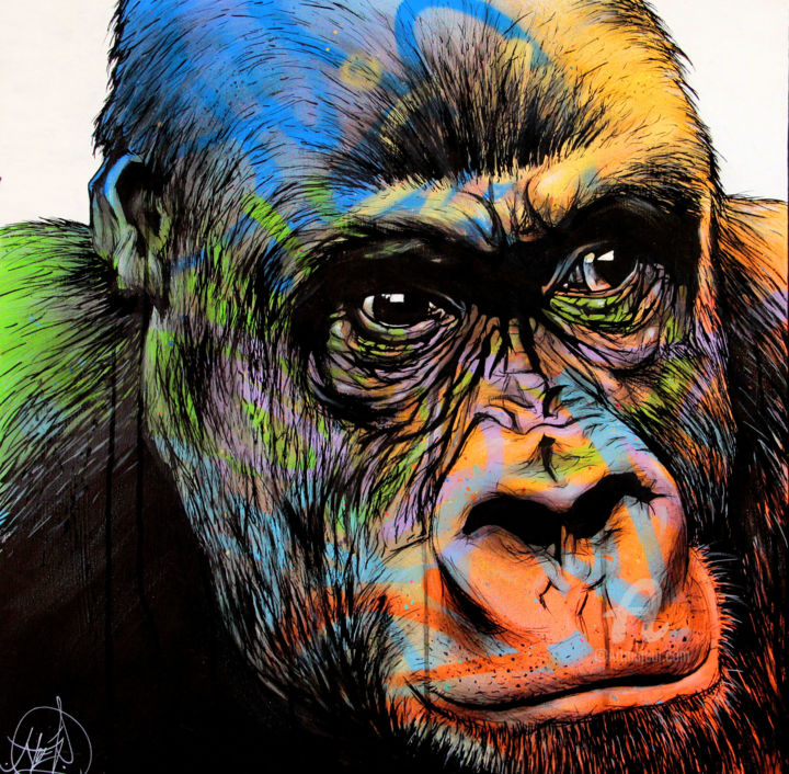 Close Up of a Gorilla Retro Pop Art Print Poster 24x36 inch 