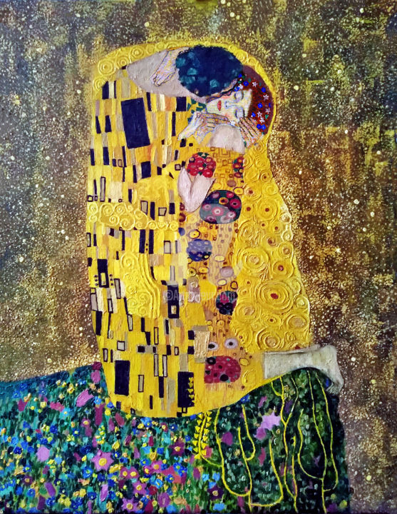 Painting titled "Gustav Klimt Kiss" by Andy Rudgeri, Original Artwork, Acrylic