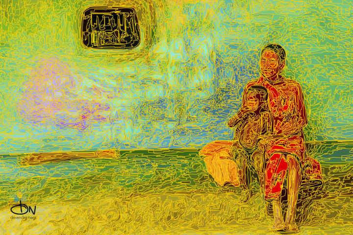 Grafika cyfrowa / sztuka generowana cyfrowo zatytułowany „mother-child-1.jpg” autorstwa Devendra Negi, Oryginalna praca, Mal…