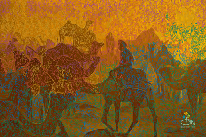 Digital Arts titled "pushkar-mela-rajast…" by Devendra Negi, Original Artwork, Digital Painting