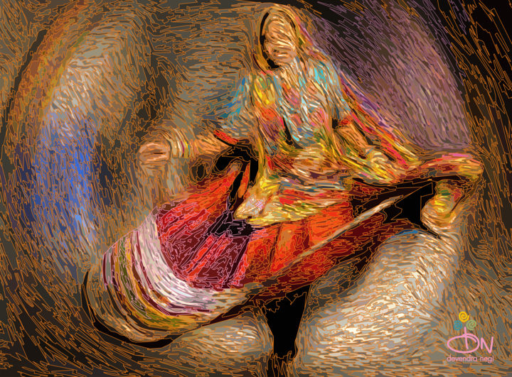 Digital Arts titled "ghoomar-dance-rajas…" by Devendra Negi, Original Artwork, Digital Painting