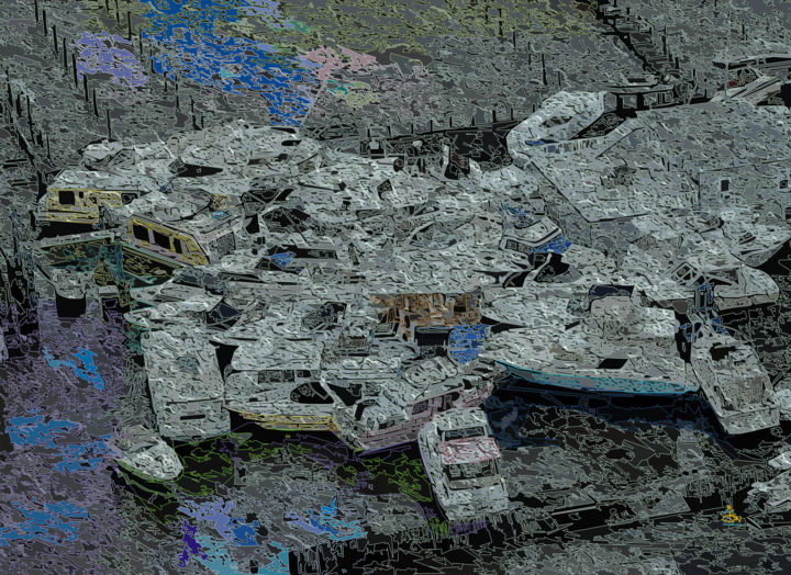 Digital Arts titled "boat-cluster-1.jpg" by Devendra Negi, Original Artwork, Digital Painting