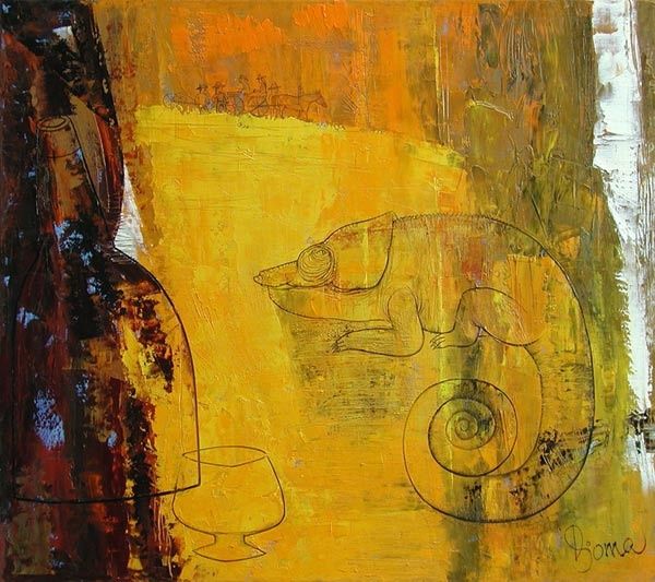 Картина под названием "The whisky" - Djoma Djumabaeva, Подлинное произведение искусства, Масло