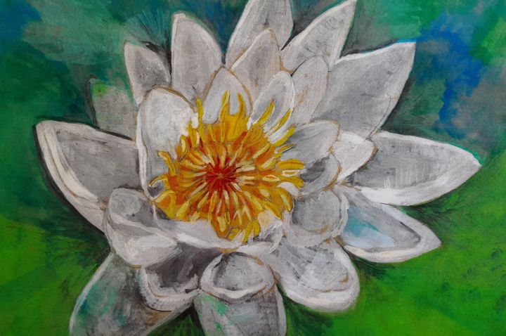 Peinture intitulée "Nénuphar" par Dominique De Roo, Œuvre d'art originale, Gouache
