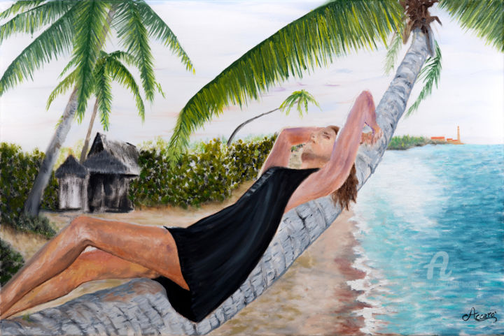Pintura intitulada "donna in relax" por Accarò, Obras de arte originais, Óleo