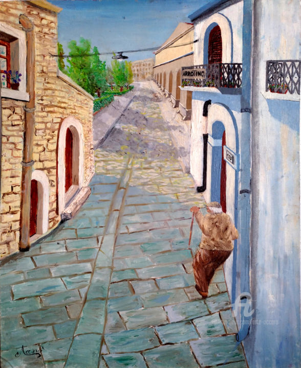 Painting titled "Lenta passeggiata" by Accarò, Original Artwork, Oil